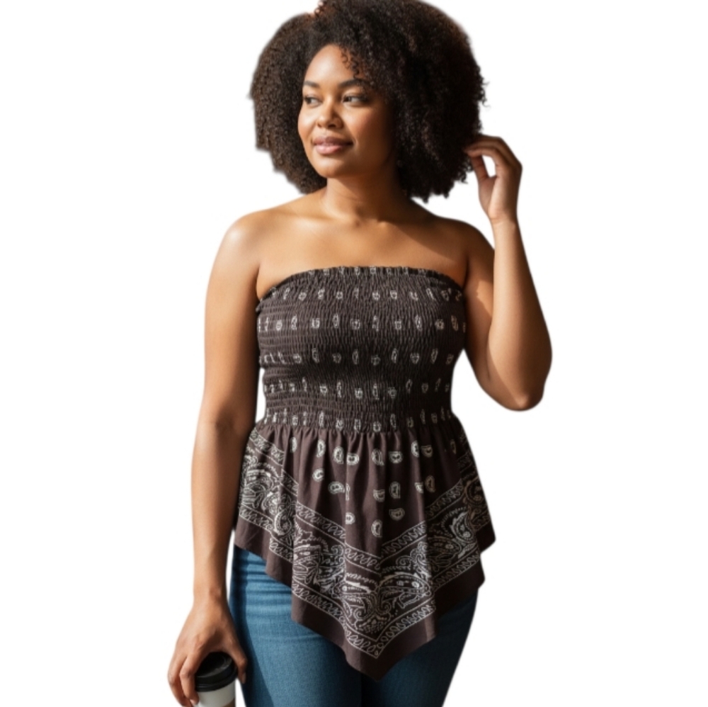 SHEIN Black & White Paisley Strapless Top Sz 4XL